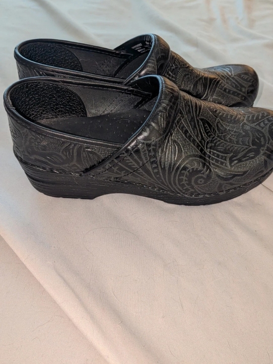 Dansko Shoes - Dansko Black Embossed Leather Slip-On Clogs
